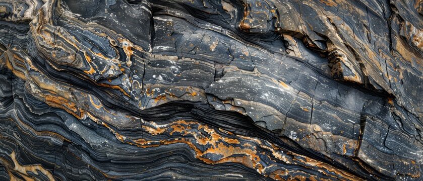 Panoramic close-up, high detail scan of schist material, Generative AI