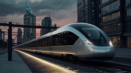 Naklejka premium Autonomous vehicles navigating city streets, revolutionizing commuting, reducing traffic congestion