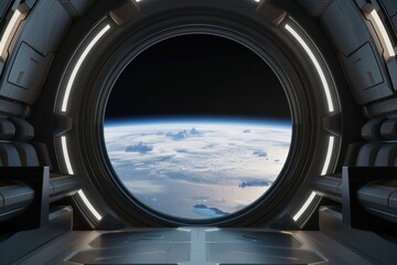 View of earth from space through spacecraft window