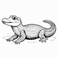 Naklejka premium Cartoon crocodile, outlined for coloring, on a white background.