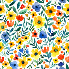 watercolor flower and leaves seamless pattern,pattern for beauty products,colorful floral watercolor seamless pattern,generative ai