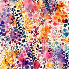 watercolor flower leaf seamless pattern.generative ai