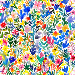 watercolor flower leaf seamless pattern.generative ai