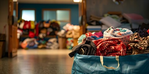 Community Center's Clothing and Food Donation Drive for the Less Fortunate. Concept Donation Drive, Clothing Drive, Food Drive, Community Support, Helping the Less Fortunate