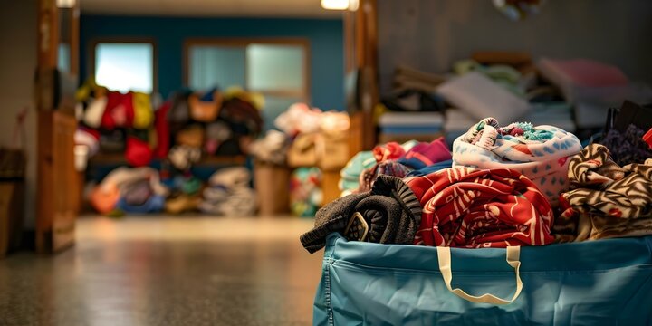 Community Center's Clothing and Food Donation Drive for the Less Fortunate. Concept Donation Drive, Clothing Drive, Food Drive, Community Support, Helping the Less Fortunate