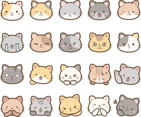 Doodle Set of Cute Cat Cartoon Clipart