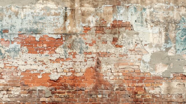 Fototapeta Vintage textured red clay brick wall with a distressed grungy appearance
