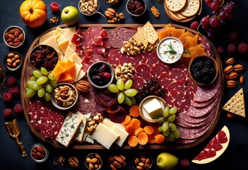 elegant charcuterie platter featuring various artisan meats gourmet dining experience, board, assorted, selection, culinary, appetizing, display, arrangement