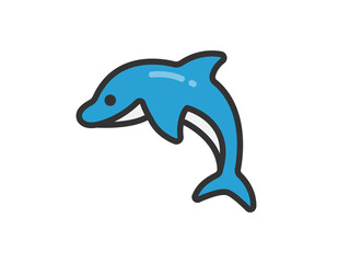 青色のイルカのアイコン（線画カラー）のイラスト