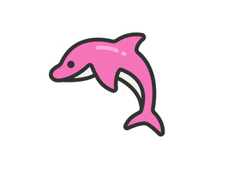 ピンク色のイルカのアイコン（線画カラー）のイラスト
