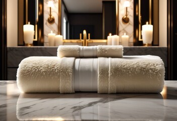 elegant folded luxury bath towel sophisticated bathroom decor, plush, soft, textile, neat, stack, white, linens, home, interior, design, spa, fluffy, cozy