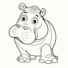 Obraz premium Cartoon hippopotamus, outlined for coloring, on a white background.