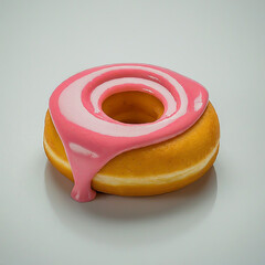 Tasty Donut, dessert with strawberry glaze, on white background.