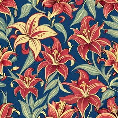 seamless pattern of graceful batik lilies, Generative AI