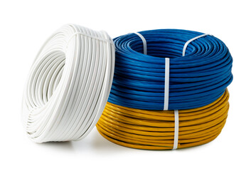 Three Spools of Electrical Wire on White Background