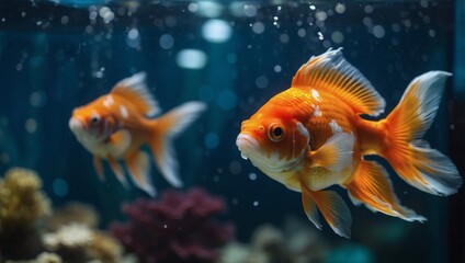 Close-up of Oranda goldfish in aquarium fish tank