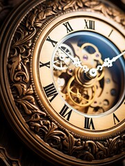 Obraz premium Timeless Pocket Watch with Gold Detailing and Visible Clockwork