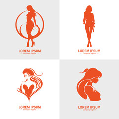 Collection of Women icons.Logo of female.Girls simple icon. fashion vector symbols.Set of Women