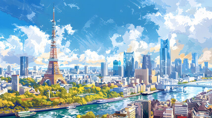 Obraz premium Realistic drawing of the most important landmarks of all countries on earth
