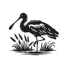 Spoonbill Bird Silhouette - Bird Vector - Spoonbill Bird 
Illustration.