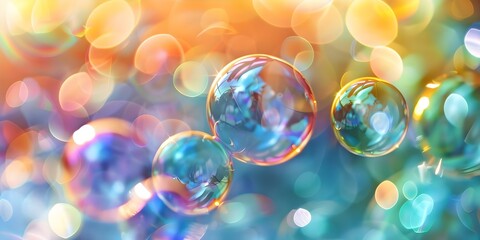 Vibrant soap bubbles reflecting rainbow colors on a white background. Concept Soap Bubbles, Rainbow Colors, Vibrant, Reflecting, White Background