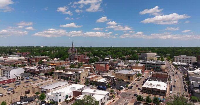 Aerial Boom Shot Reveals Naperville, Illinois. Famous Chicago Suburb