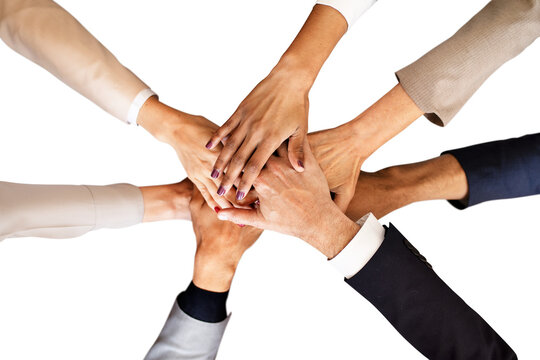 Business teamwork png, joined hands on transparent background