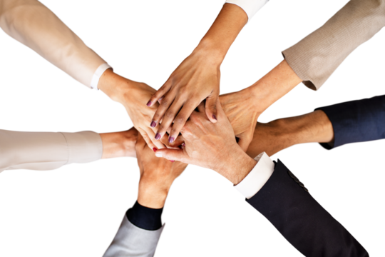 Business teamwork png, joined hands on transparent background