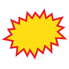 Blank sale tags. Ribbon sale banners. Red and yellow starburst stickers. Pop art funny bang bubble on white background. Cartoon comic style.