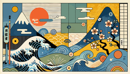 Concept of Japanese Ukiyo-e imagery. Vector illustration.