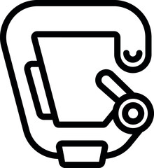 Black carabiner icon representing equipment for mountaineering and climbing sports