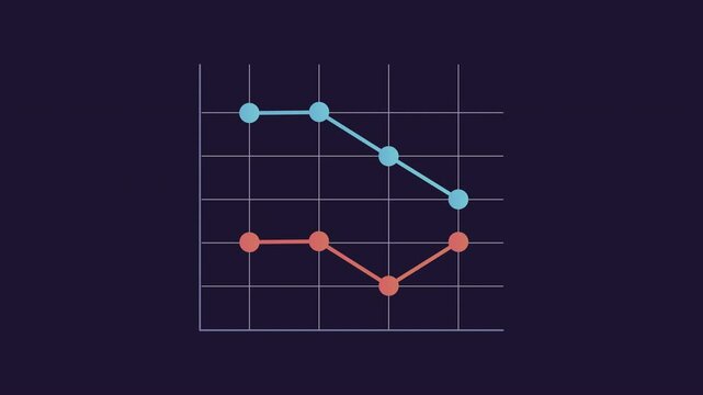 Lines plot animation. Data analysis graph animated element. Moving dots chart. Information management. Isolated illustration on dark background. Transition alpha video. Motion graphic