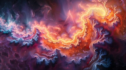 A mural of a fractal explosion, complex fractal patterns in vivid, eye-catching colors, showcasing a modern art style.