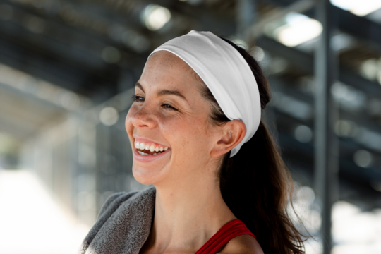 Sports headband mockup png on smiling female athlete