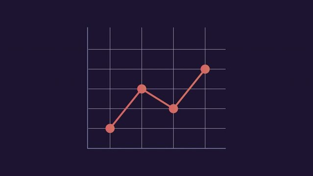 Linear chart animation. Dot plots animated element. Moving trend, finance. Statistical graph, data processing. Isolated illustration on dark background. Transition alpha video. Motion graphic