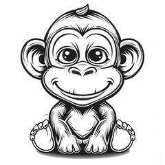 Obraz premium Cartoon monkey, outlined for coloring, on a white background.