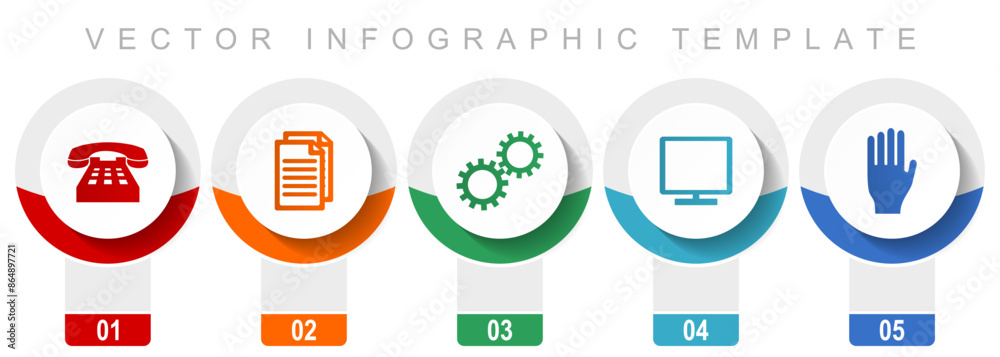 Poster technology icon set, miscellaneous vector icons such as phone, document, gears, tv and hand, modern 