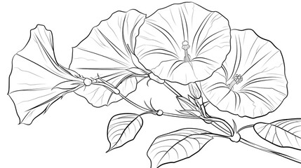Cartoon morning glory flower, outlined for coloring, on a white background.