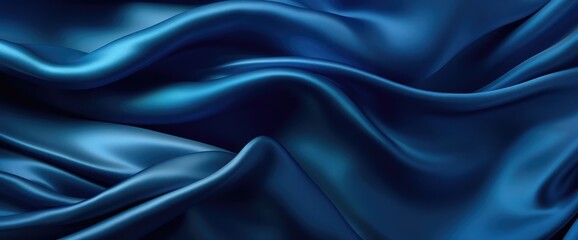 Abstract dark blue background. Silk satin. Navy blue color. Elegant background with space for design. Soft wavy folds.
