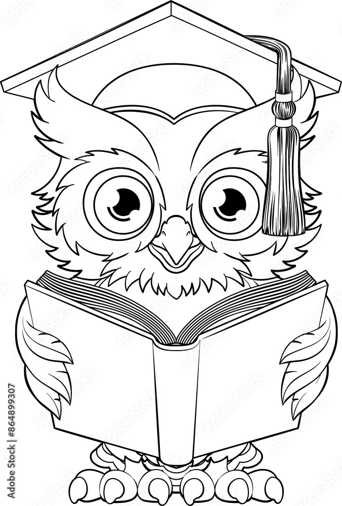 Canvas Prints Wise Owl Cartoon Old Professor Reading Book