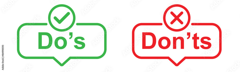 Poster do's and don'ts icon. to do and not to do symbol for guidelines and rules list. buttons with tick an