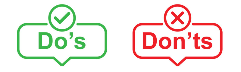 do's and don'ts icon. To do and not to do symbol for guidelines and rules list. buttons with tick and cross. vector illustration on transparent background.