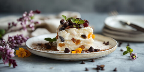 A serene and rustic food scene with a minimalistic and sophisticated vibe