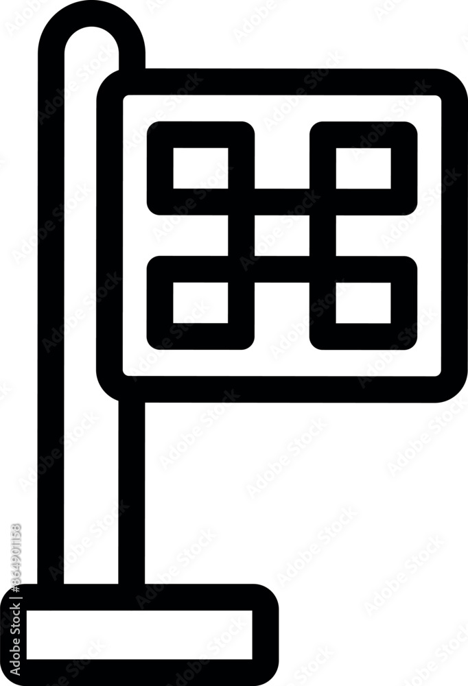 Poster Simple black outline icon of a flag waving on a flagpole, with a hashtag symbol on the flag - Posters