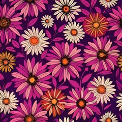 Fototapeta premium seamless pattern of stylized batik daisies, Generative AI