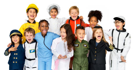 Cheerful kids png sticker, wearing costumes, dream job, transparent background
