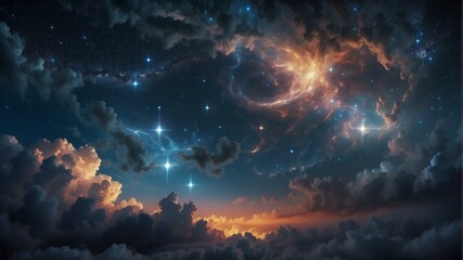 Naklejka premium A night sky with clouds and stars in the background. AI.