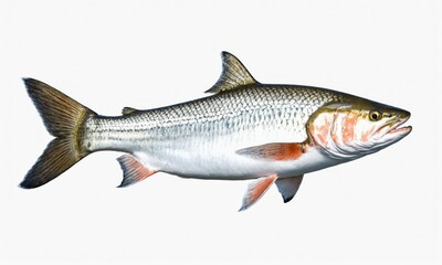 Obraz premium Close-up of a grayling fish with scales and orange fins on white background