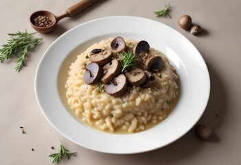 Traditional risotto served in a restaurant on a bright plate