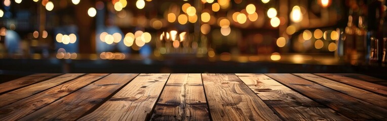 Vibrant Neon Lit Bar Scene with Rustic Table Top